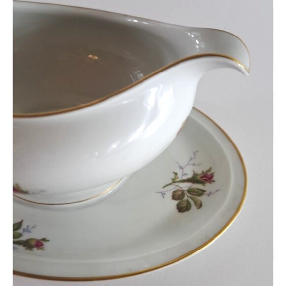 Vintage Selb Germany Winifred Gravy Boat Attached Underplate Moss Rose Rosenthal - Picture 2 of 5